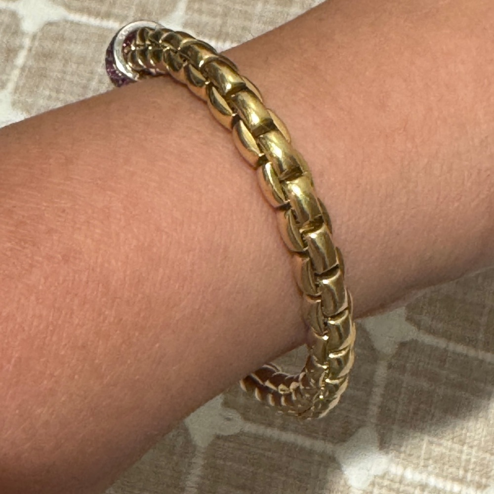 Fope Flexit Eka Bracelet Yellow Gold with White Gold Blue Sapphire Rondel Sz: 17 - Picture 7 of 15